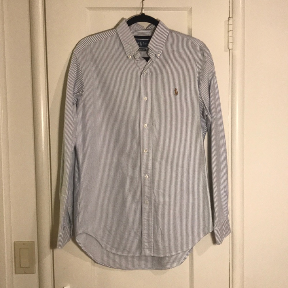 Blue and White Striped Polo Oxford